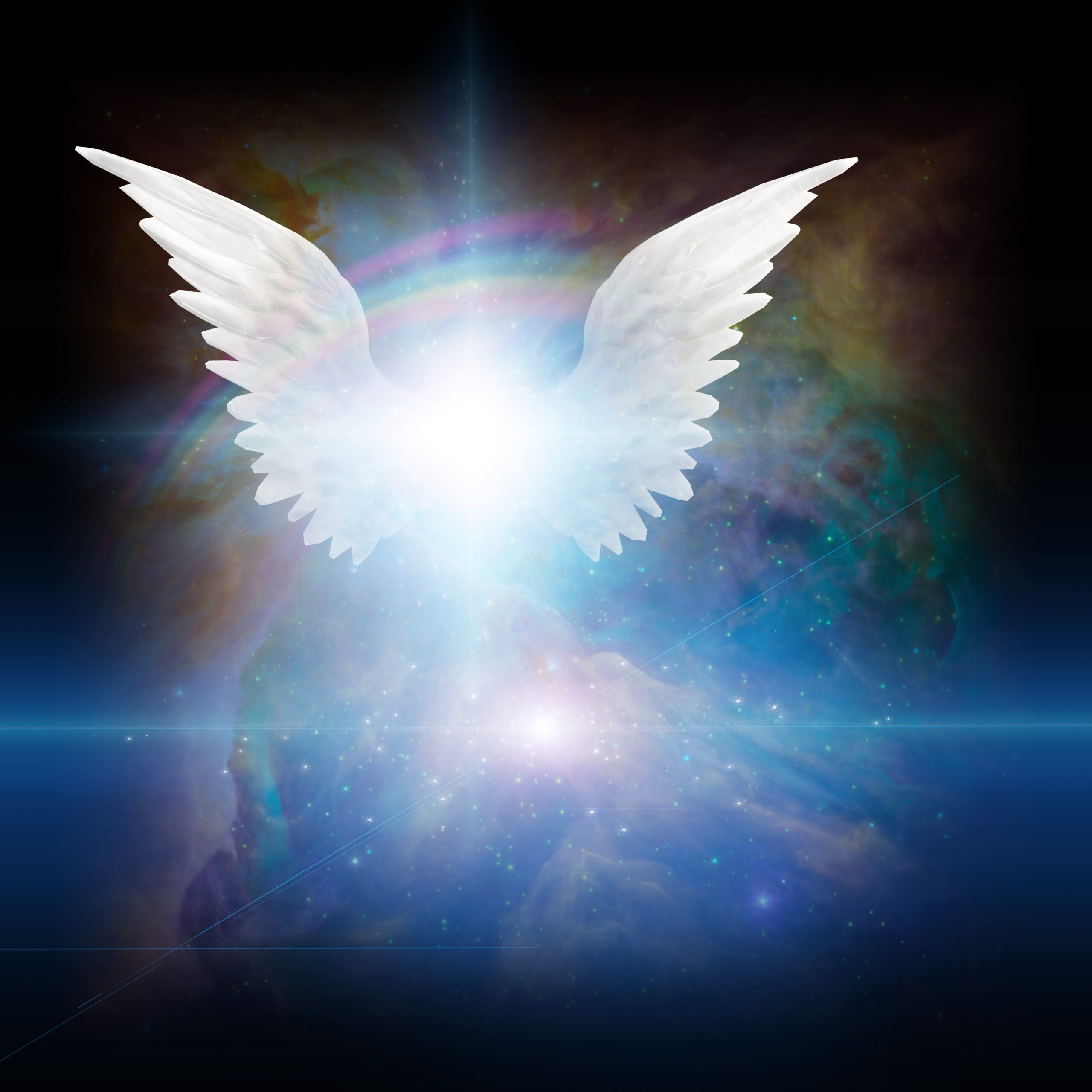 Surreal,Digital,Art.,Bright,Star,With,White,Angel's,Wings,In Surreal,Digital,Art.,Bright,Star,With,White,Angel's,Wings,In